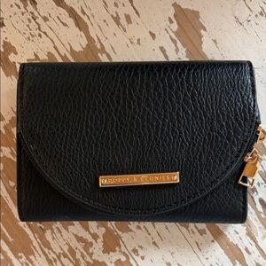 Poppy & Peonies Black Pebbled Leather Wallet with Gold Hardware